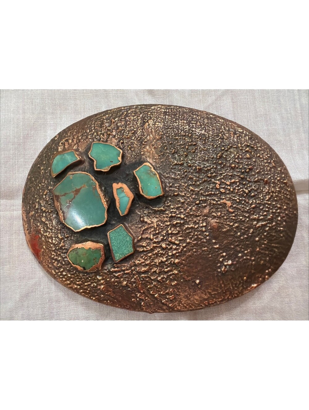 VTG Hammered Copper Turquoise Stones Native American Belt Buckle Bell Trading